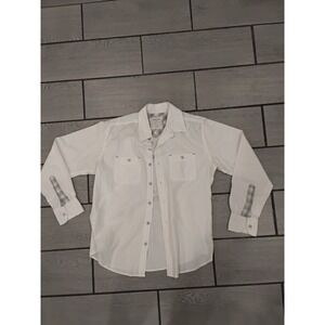 Hudson & Barrow NYC White‎ Plaid Trim Button Up Shirt Men's Medium Casual Med
